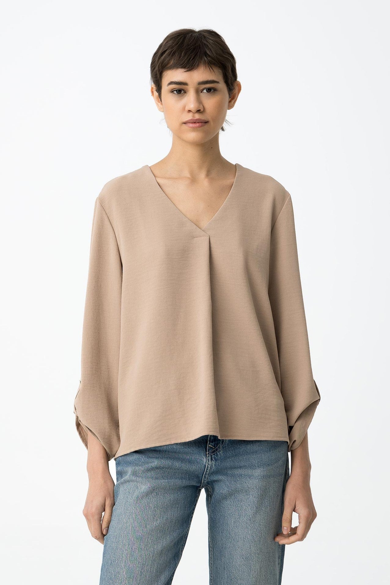 Tiffosi Sand V neck long sleeve top