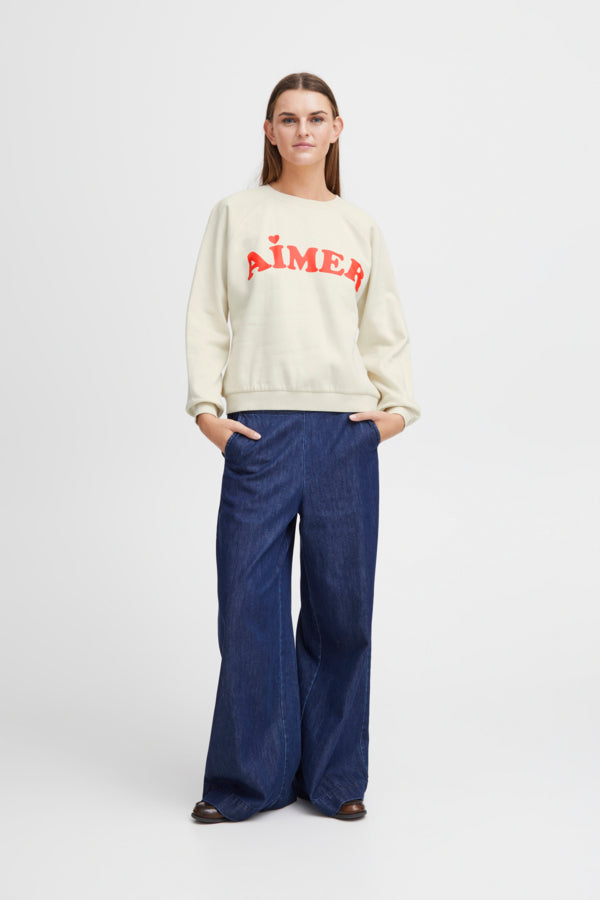 ICHI IHLELA Brushed Sweatshirt-Almond
