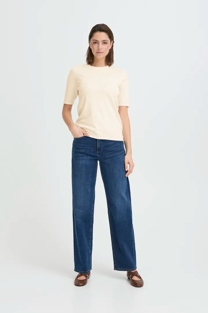 ICHI IHLULS O-NECK SS Top Knit Top Winter White.