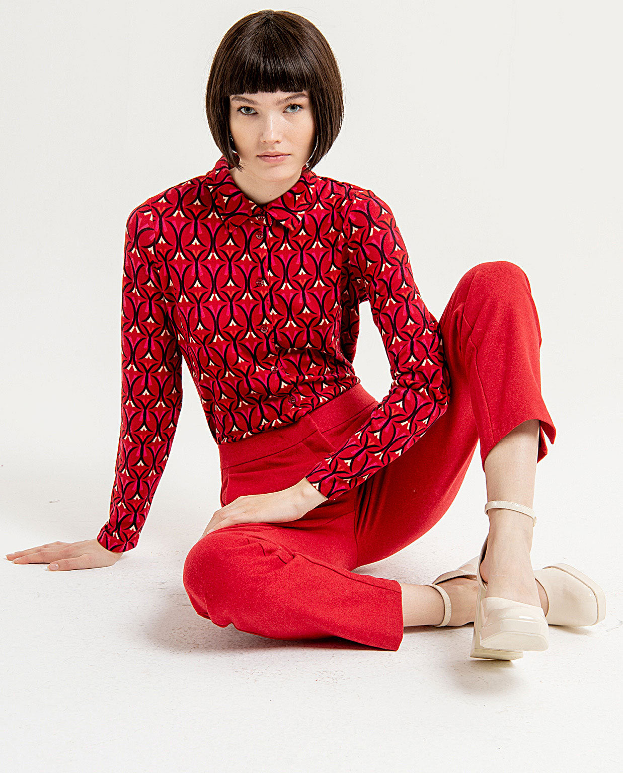 Surkana Straight skinny pants elastic-Red