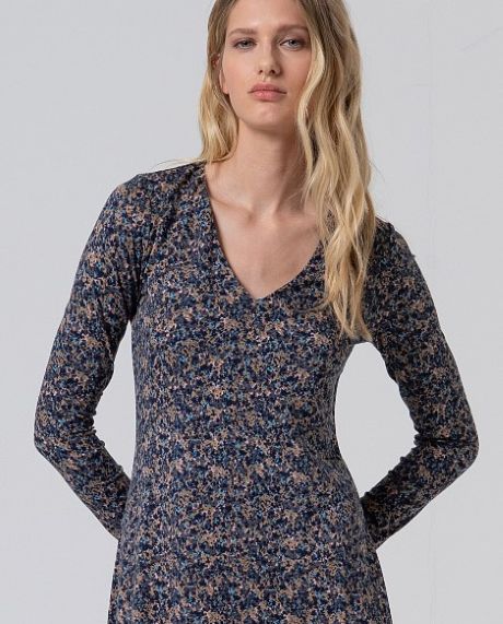 Surkana Long V Neck Dress Blue