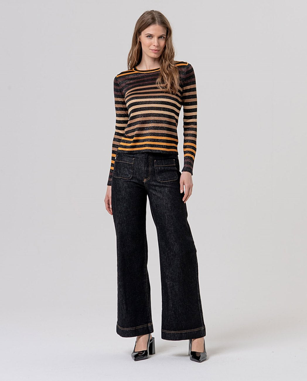 Surkana Striped Crew Neck Jumper - Black Mix
