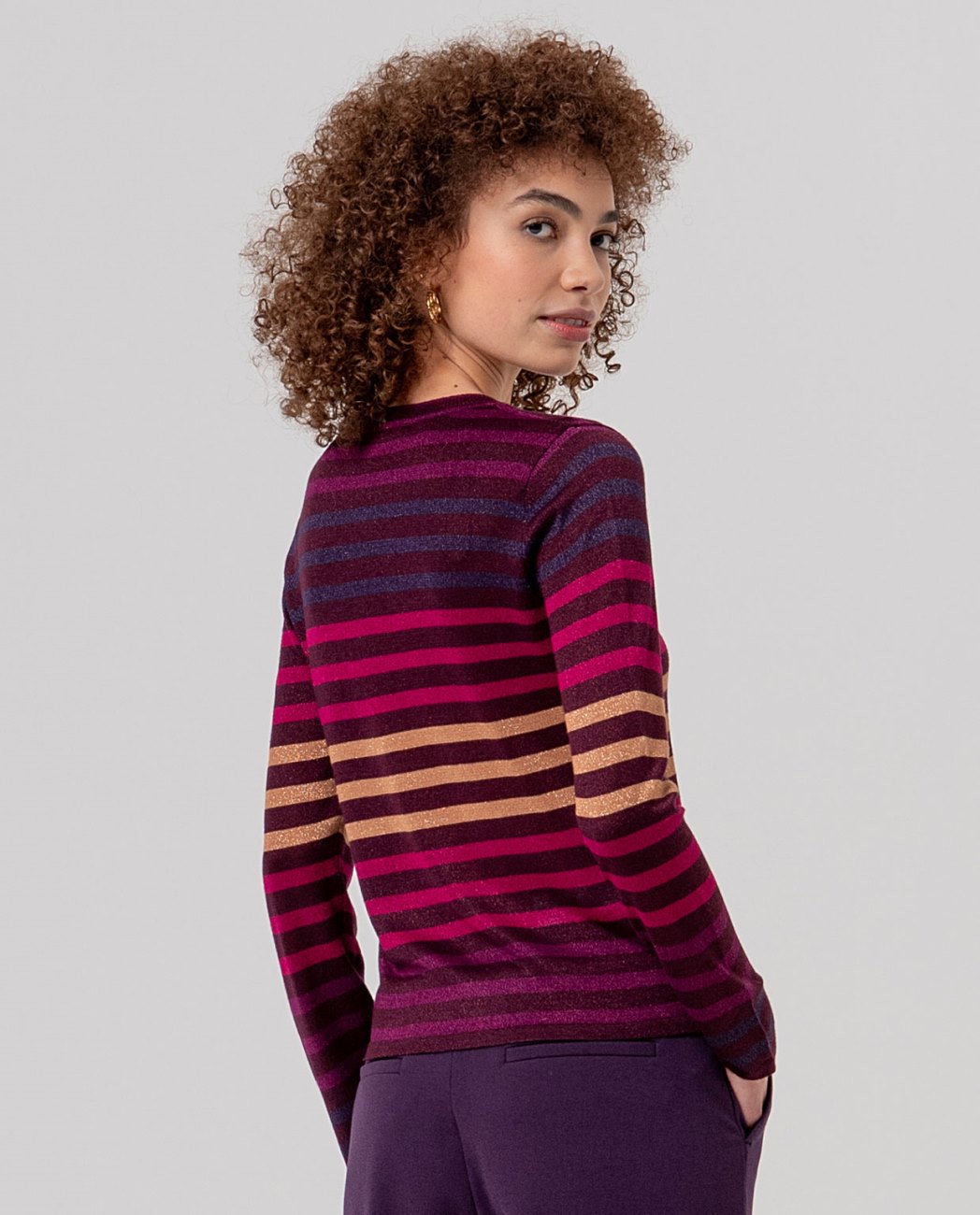 Surkana Striped Crew Neck Jumper - Purple Mix.