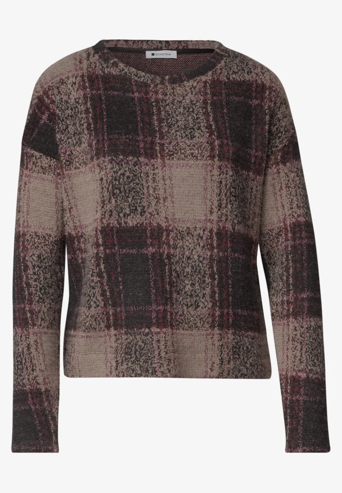Street One Round Neck Knit with Check Pattern - Brown Mix.