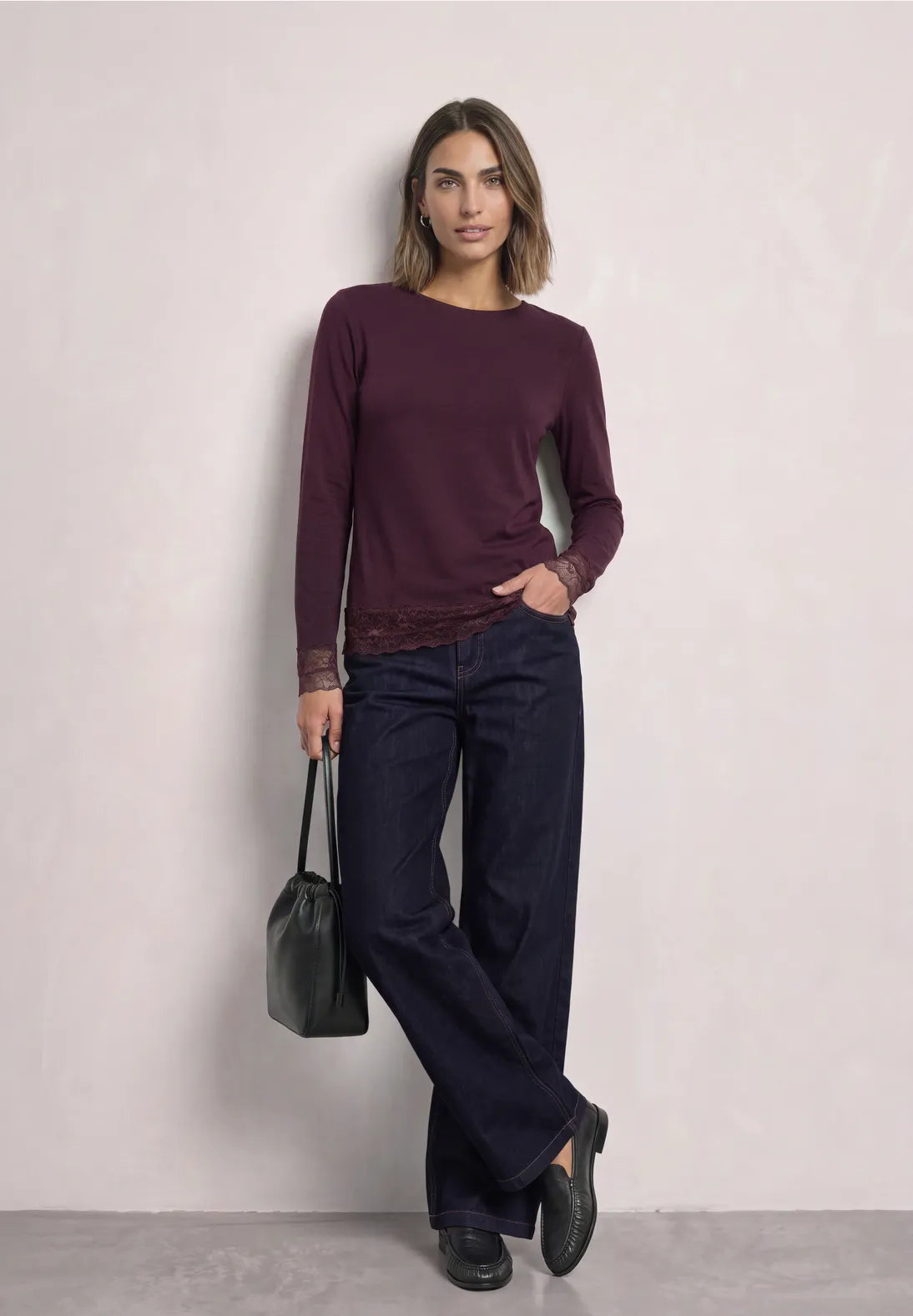 Street One Top with Lace Detail - Burgundy.