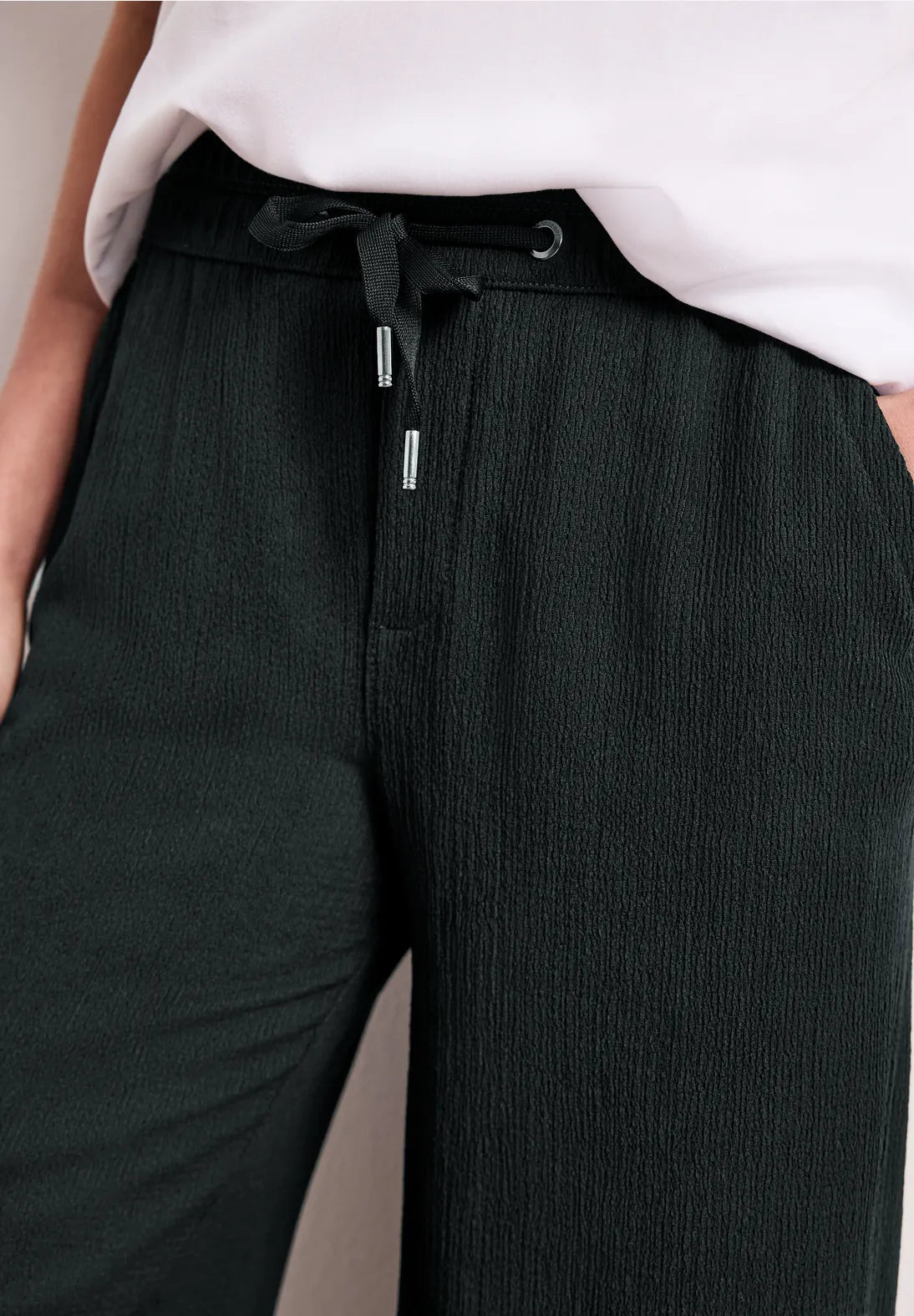 Street One Wide Leg Trousers with Crinkle Fabric - Green