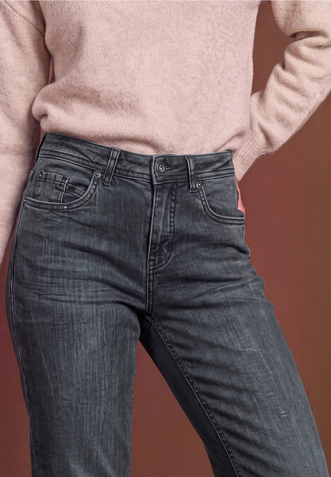 Street One High Waisted Jeans with a Barrel Leg - Steel Grey