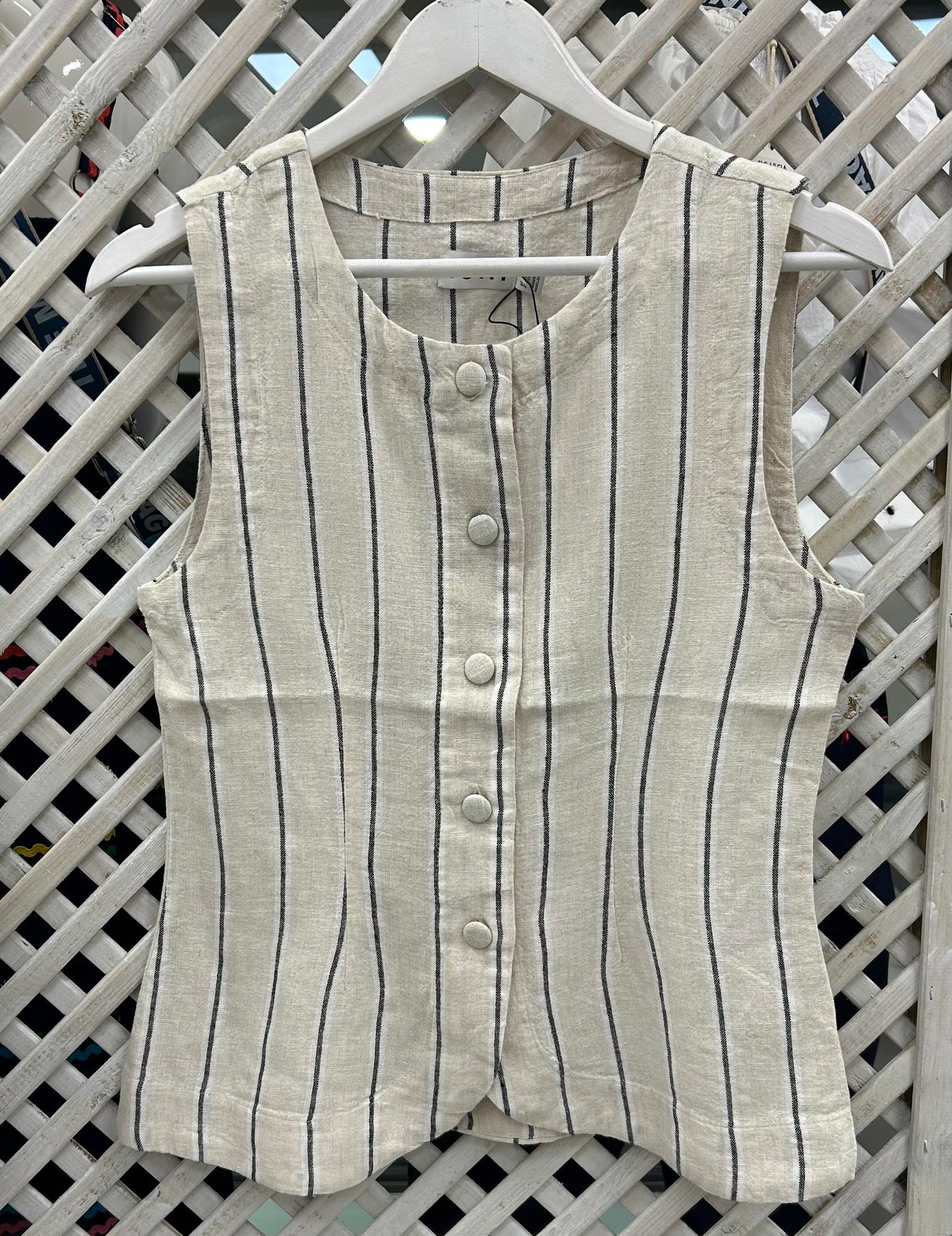 ICHI IHLINNO WA Waistcoat Beige Pin Stripe