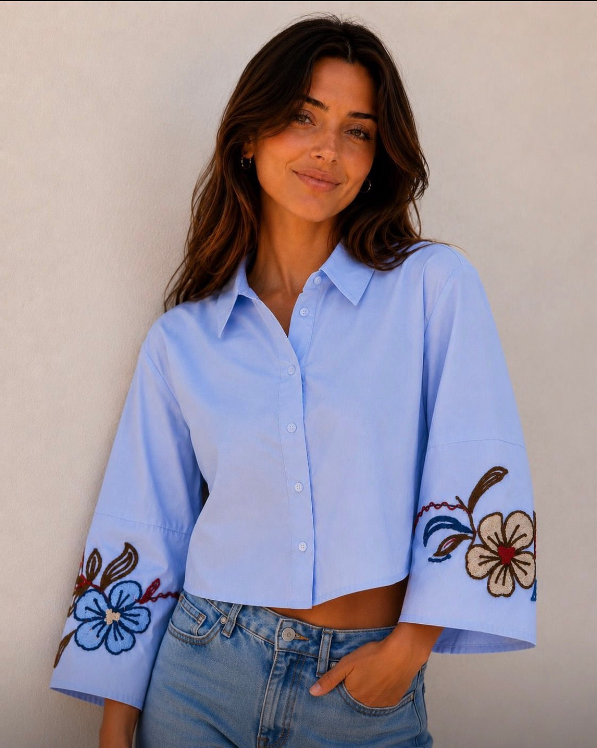 Kyla Blue Shirt with Embroidery - Blue