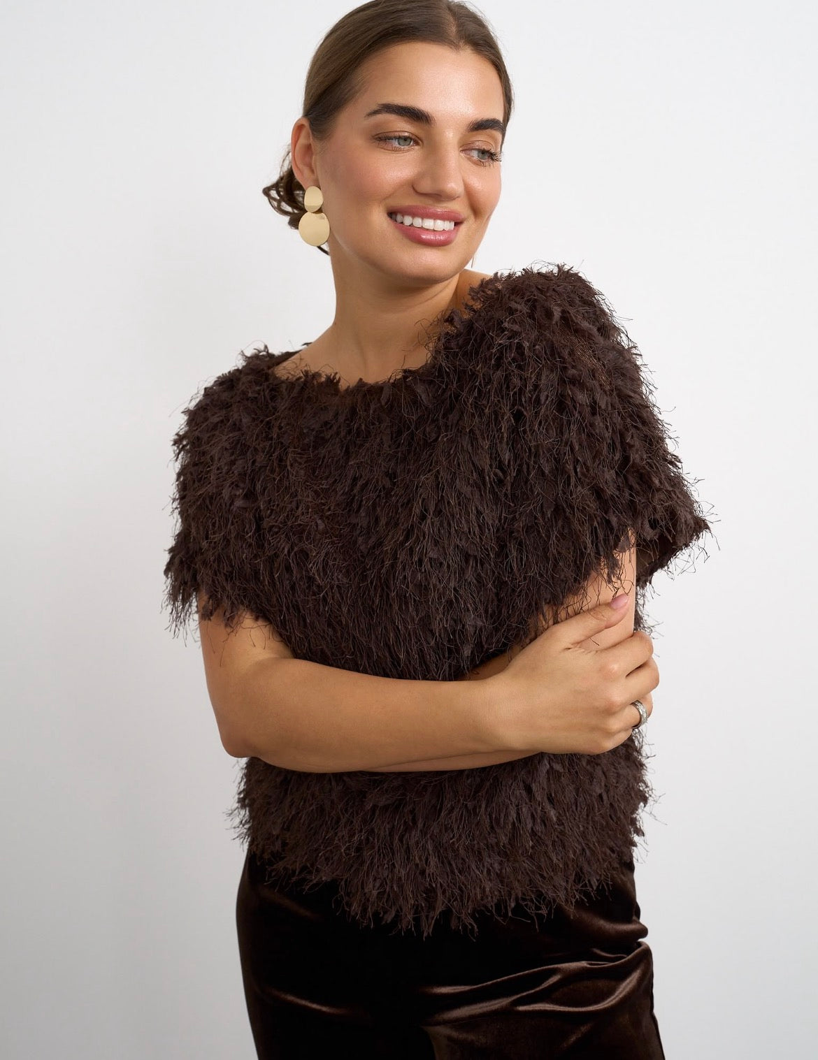 Kyla Feather Top - Chocolate.