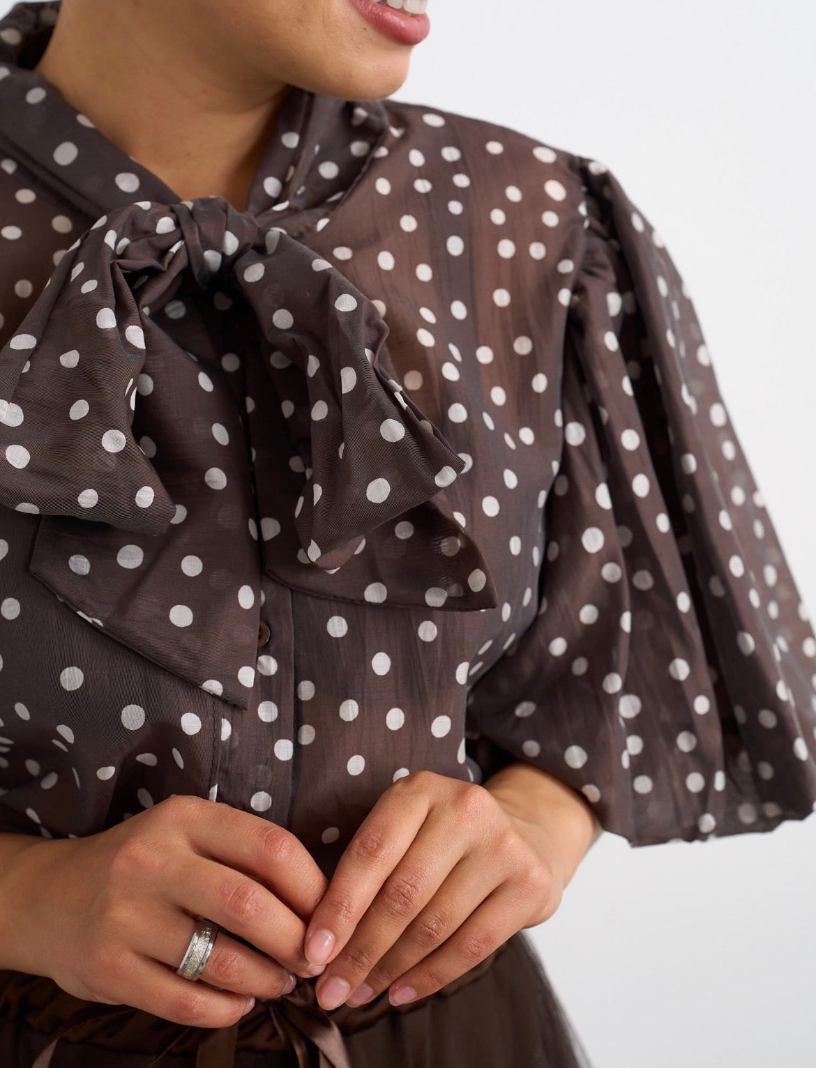 Kyla Spot Blouse - Brown & Cream.