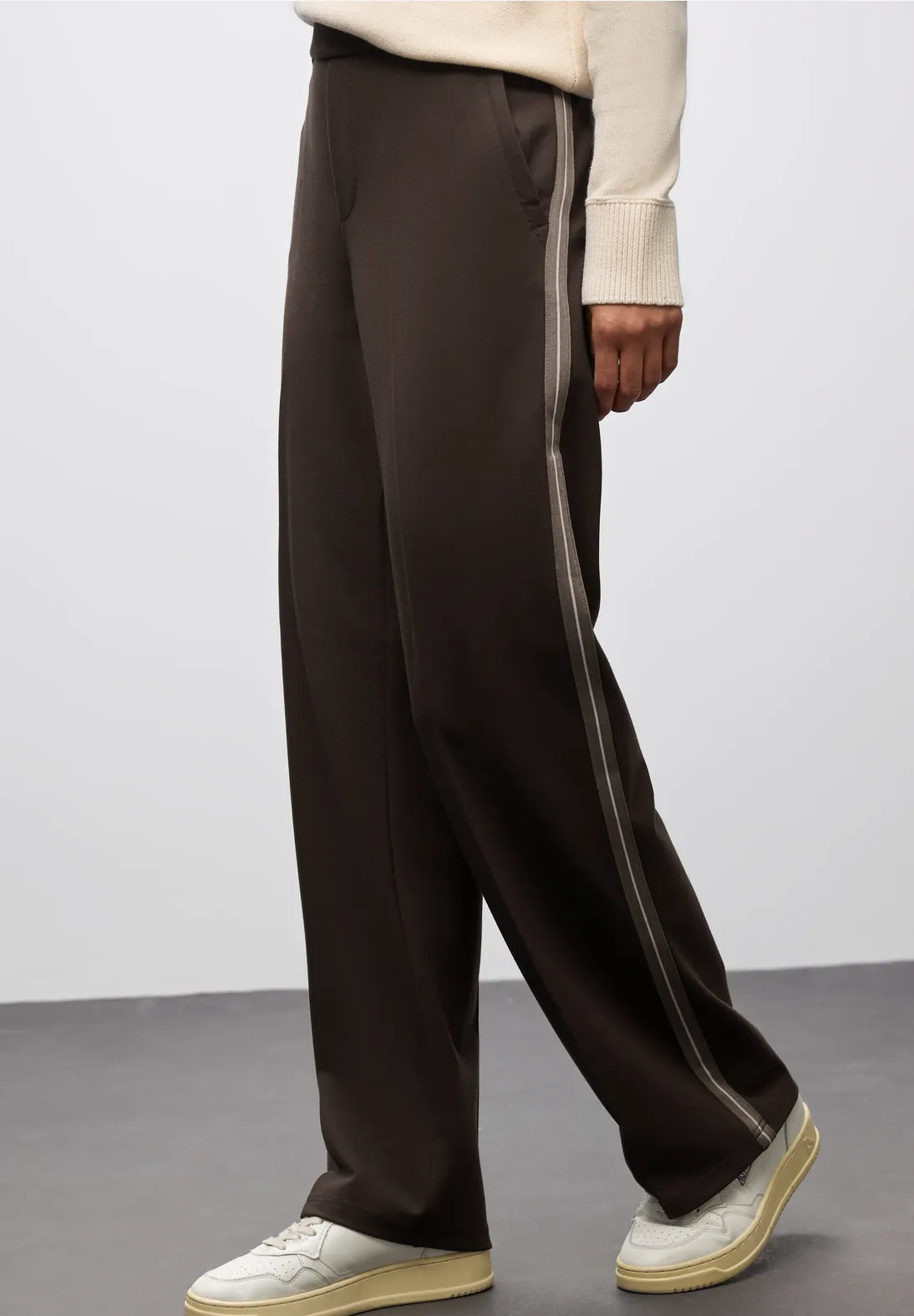 Street One Straight Leg High Waist Trousers Belt & Button Close Brown 30" Leg