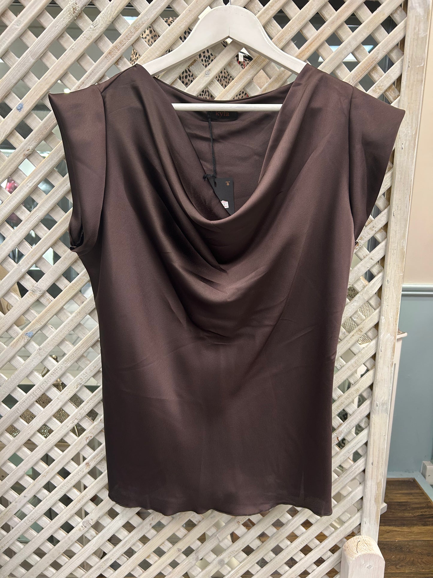 Kyla Brown Waterfall Neck Top