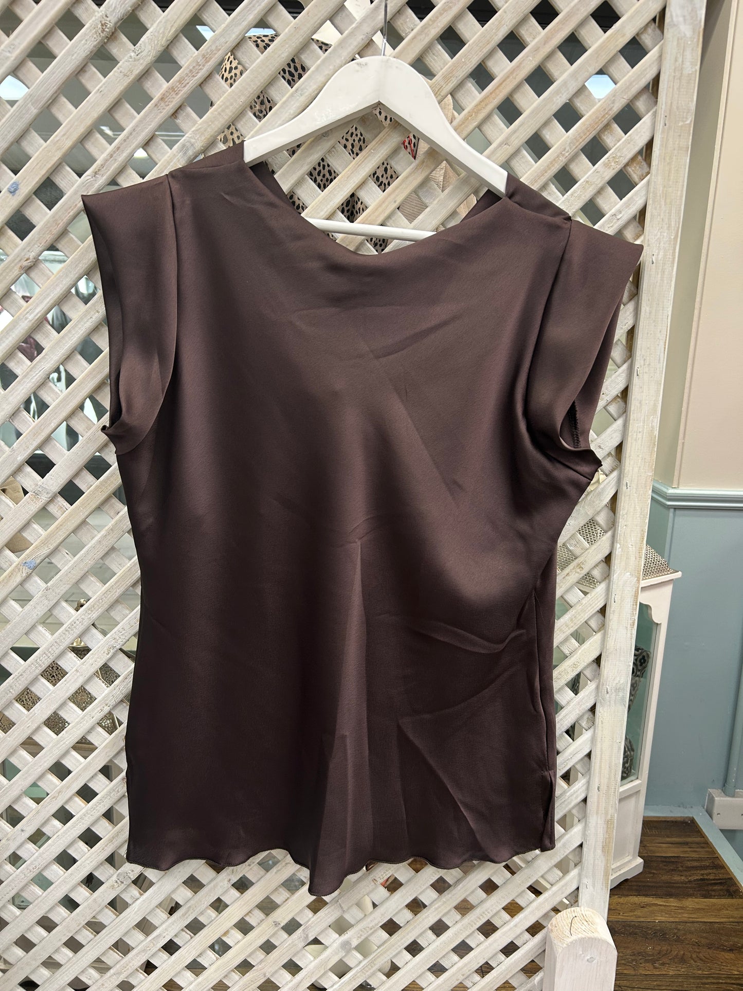 Kyla Brown Waterfall Neck Top