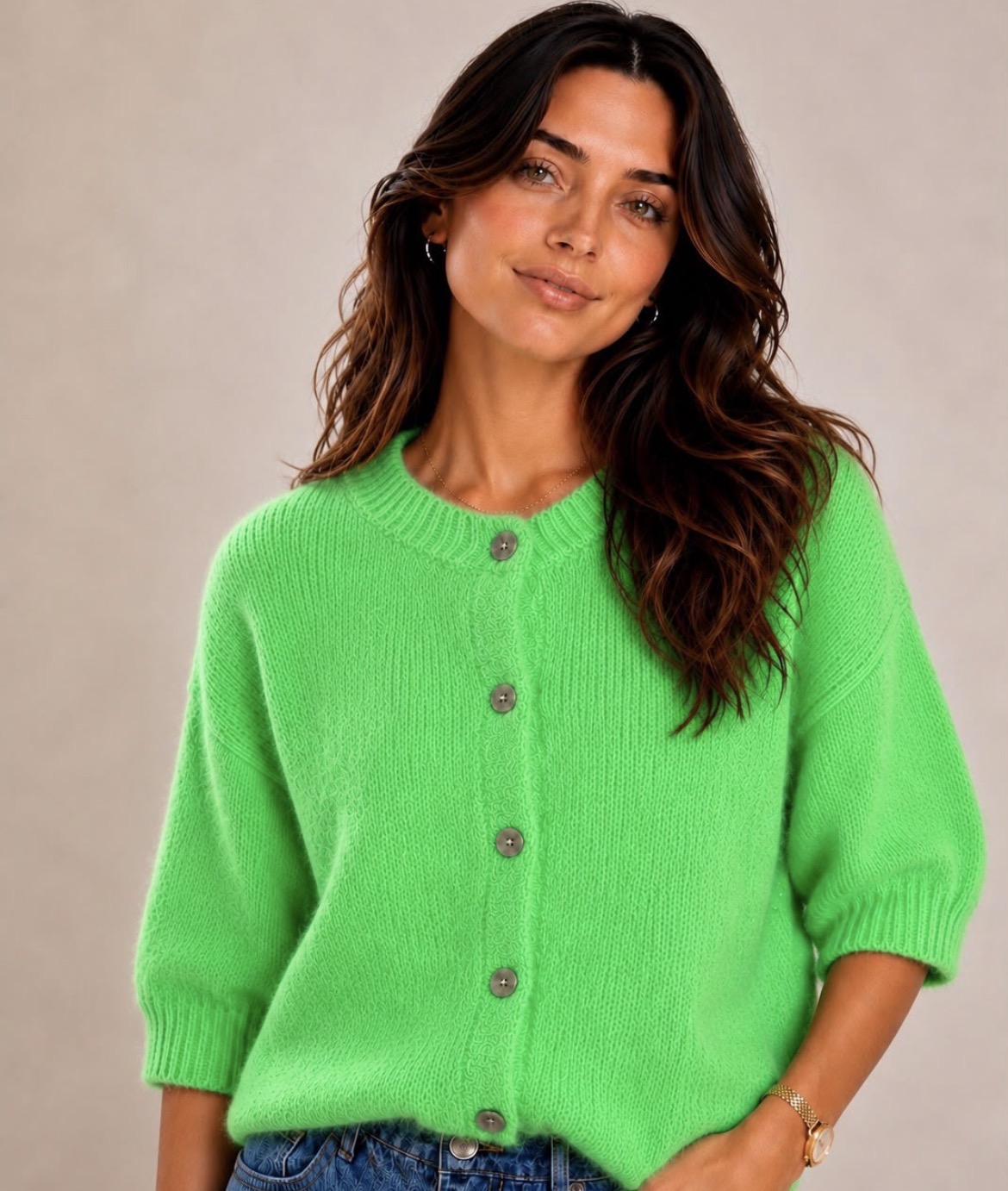 Kyla Kid Mohair Knit 3/4 Length Sleeve - Green.