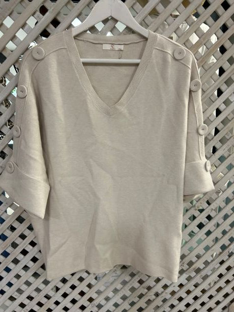 Kyla Knit with Half sleeve & Buttons on the shoulder Beige