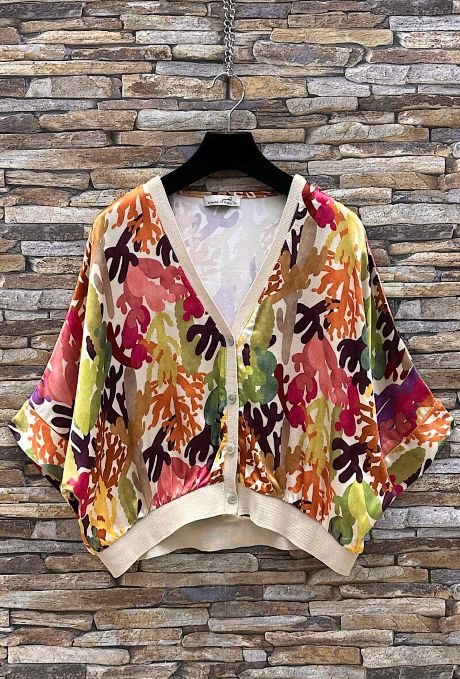 Gilette Fliud Cardigan Printed Beige Foliage
