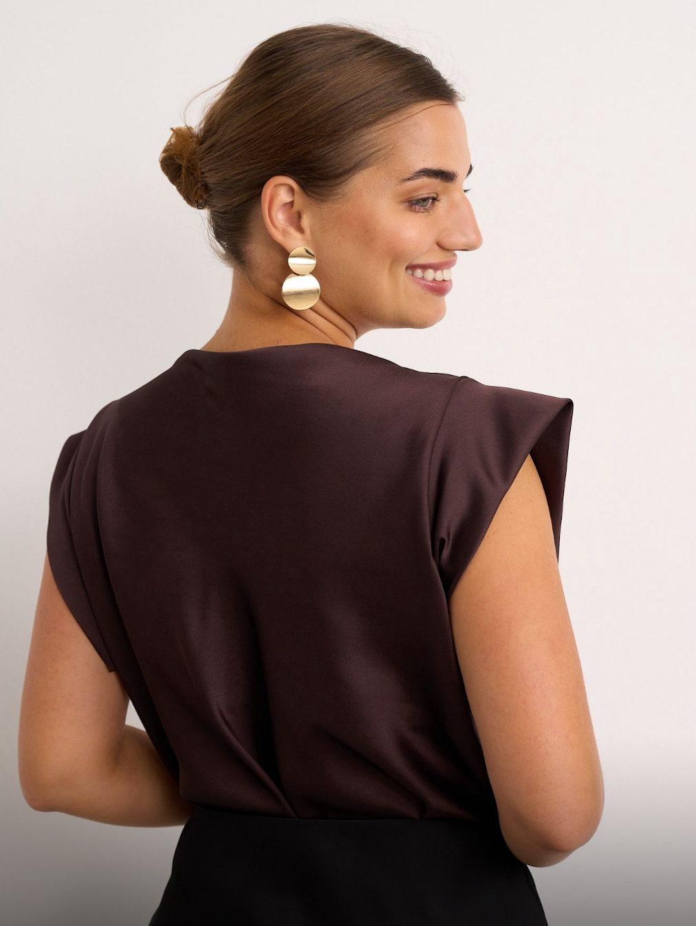 Kyla Brown Waterfall Neck Top
