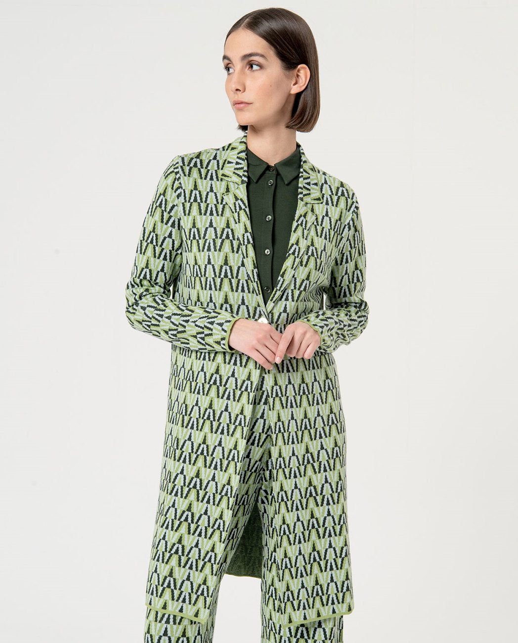Surkana Knit Cardigan with 1 button close - Green Mix
