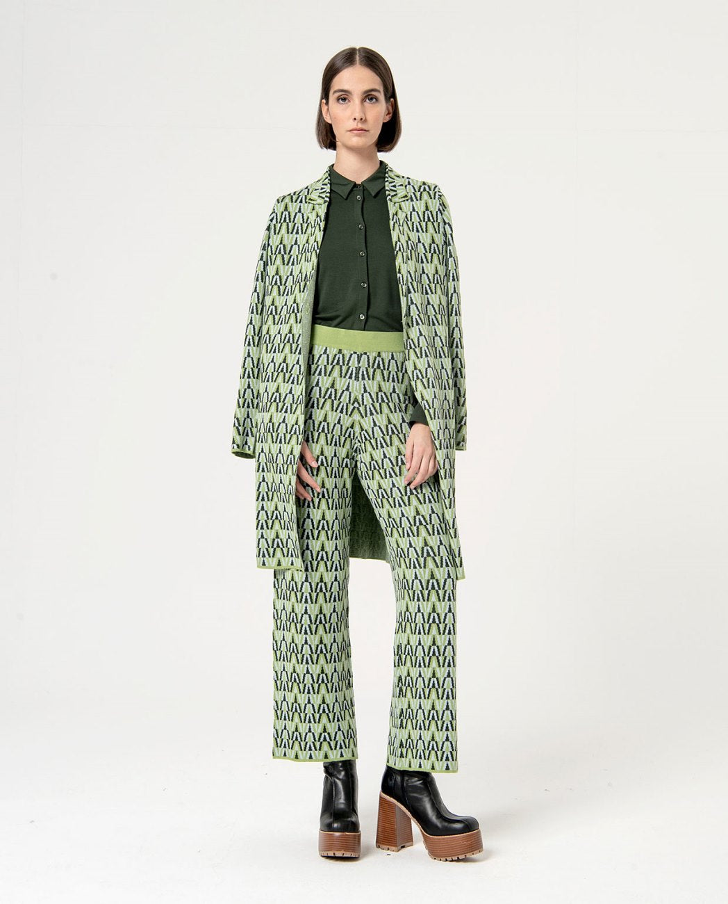 Surkana Knit Cardigan with 1 button close - Green Mix