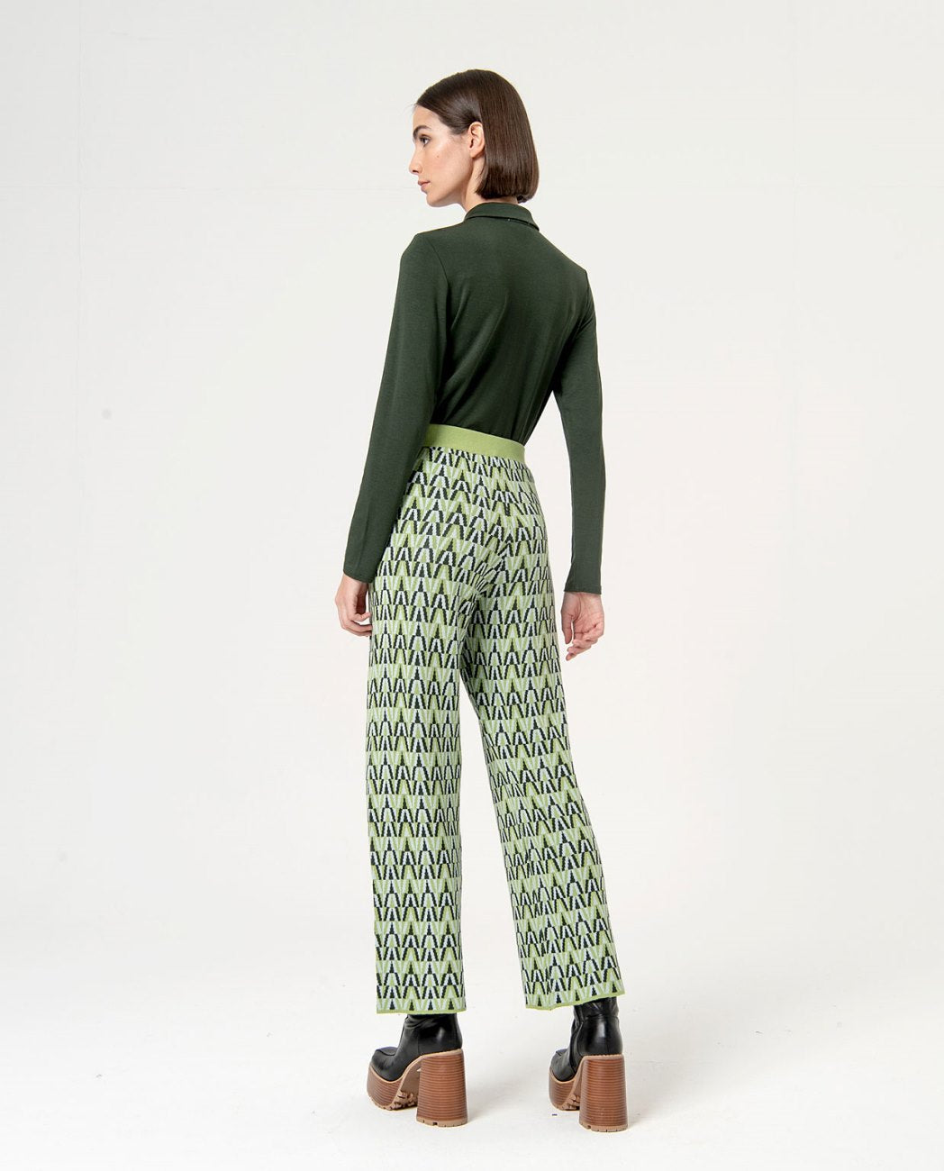 Surkana Knit Trousers with Wide Waist Band Green Mix