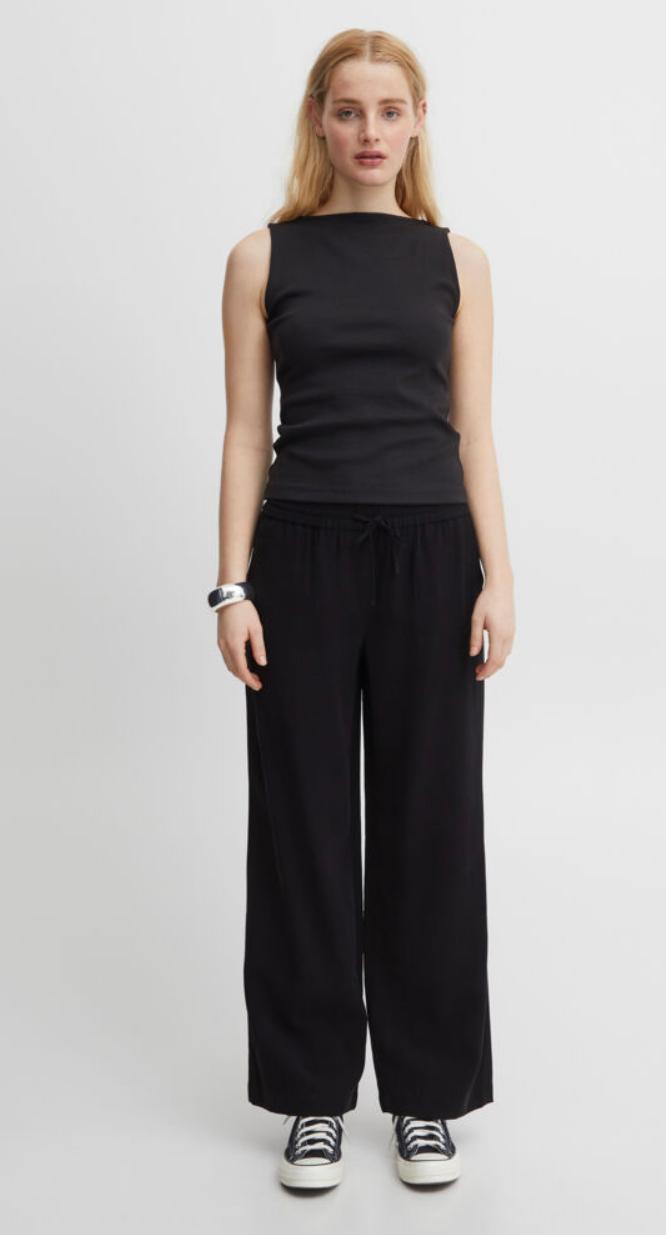 ICHI IHRIVALY Elasticated waist-palazzo-pockets-Black