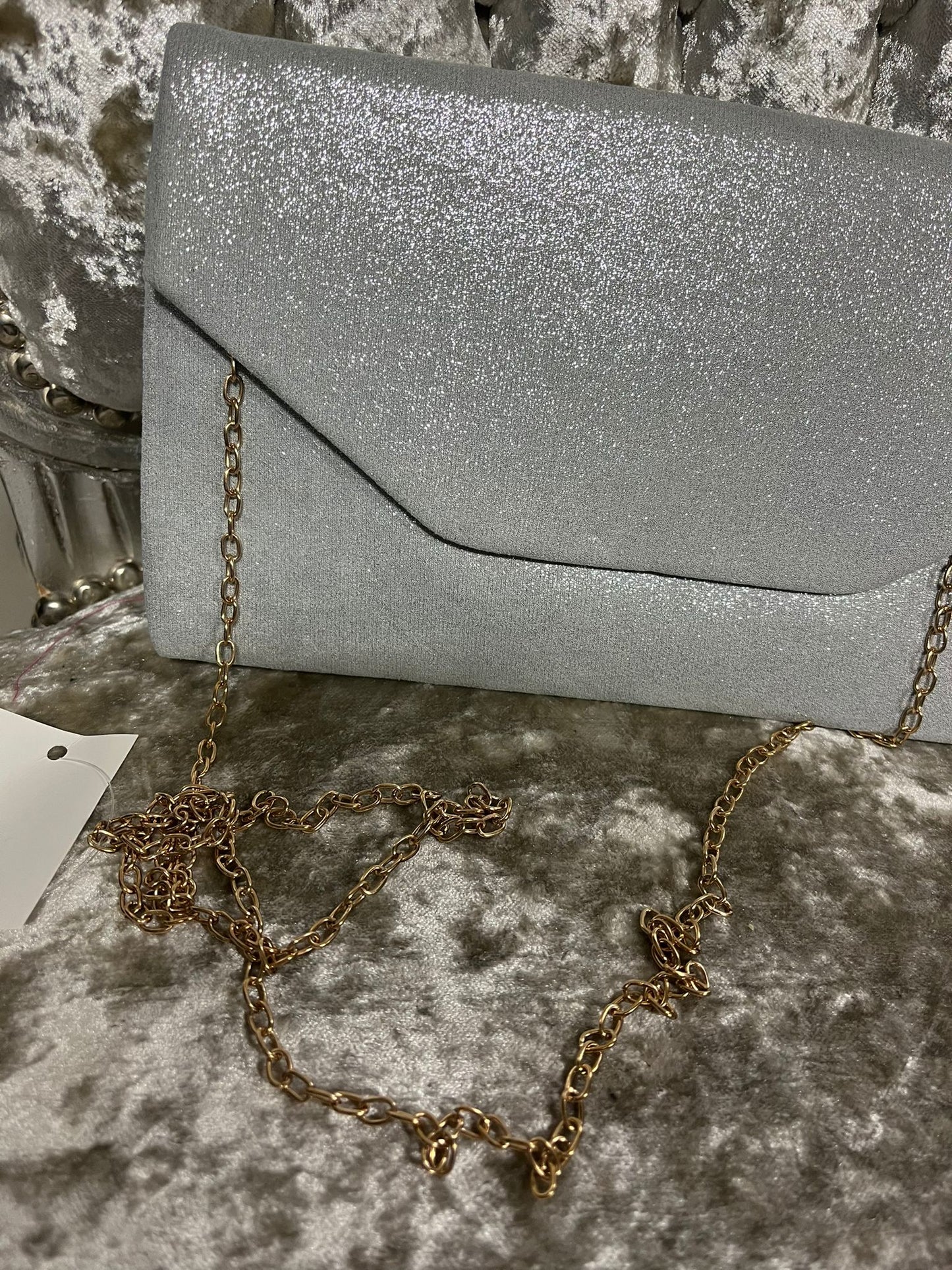 De Bear Envelope Clutch with metal strap-Silver