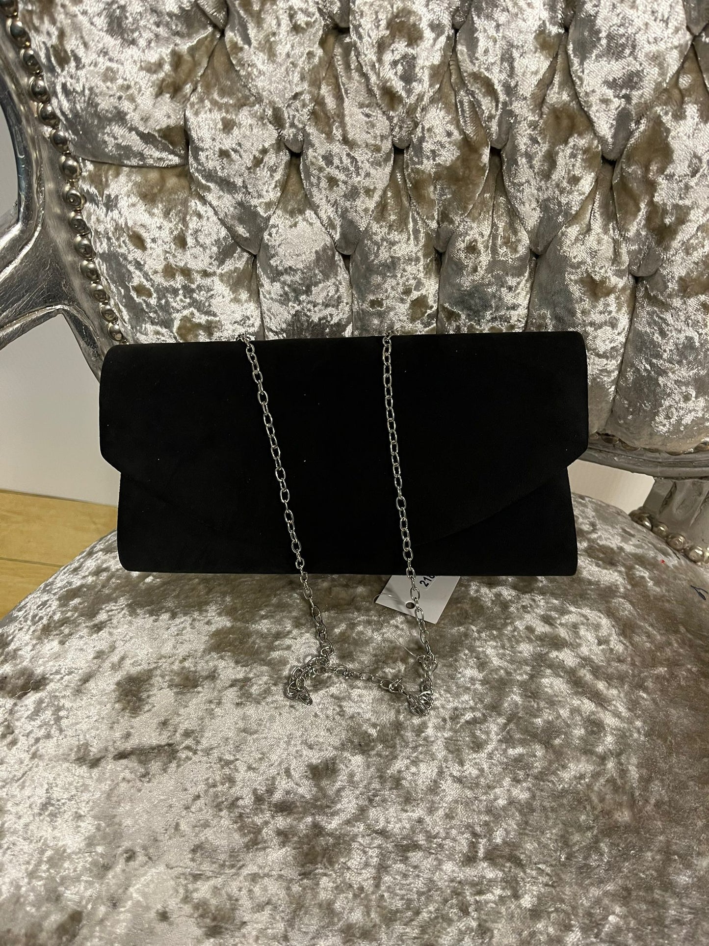 De Bear Suede Clutch with metal Strap-Black