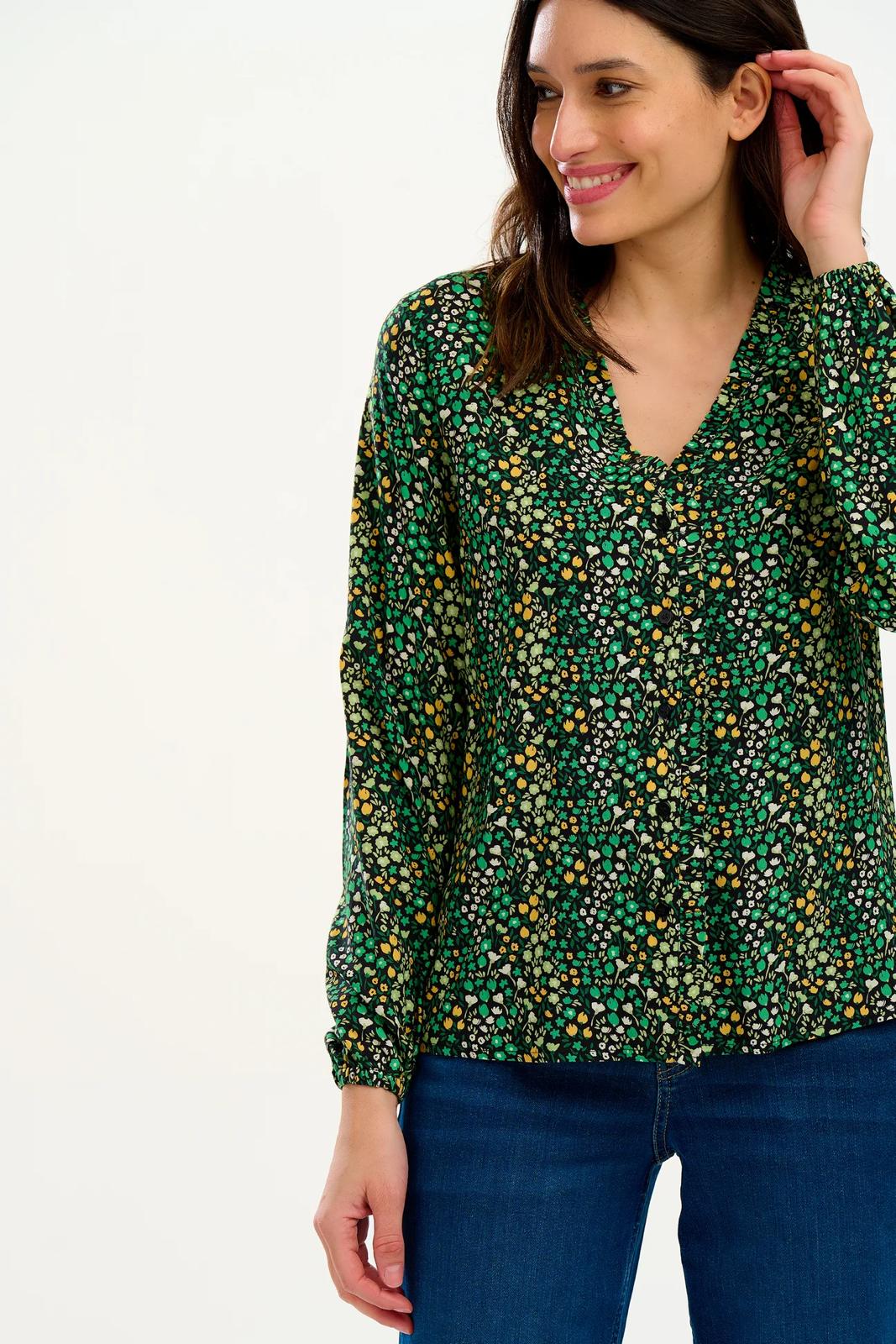 Sugarhill Alicia Frill Edge Blouse Black/Green Ditsy Floral