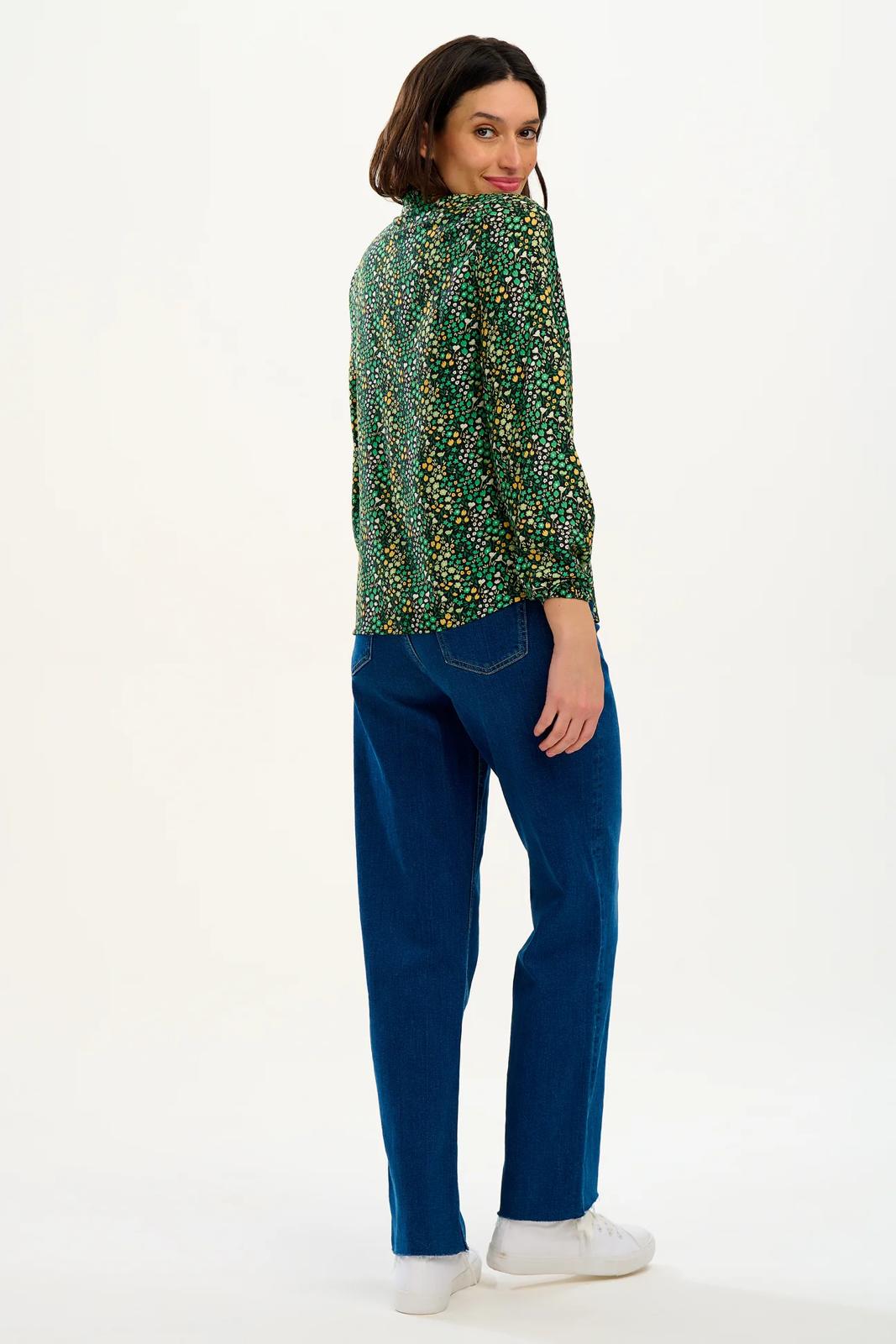 Sugarhill Alicia Frill Edge Blouse Black/Green Ditsy Floral