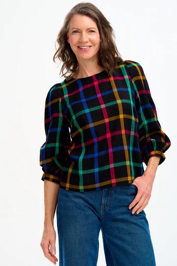 Sugarhill Blaise Top Black Rainbow Check