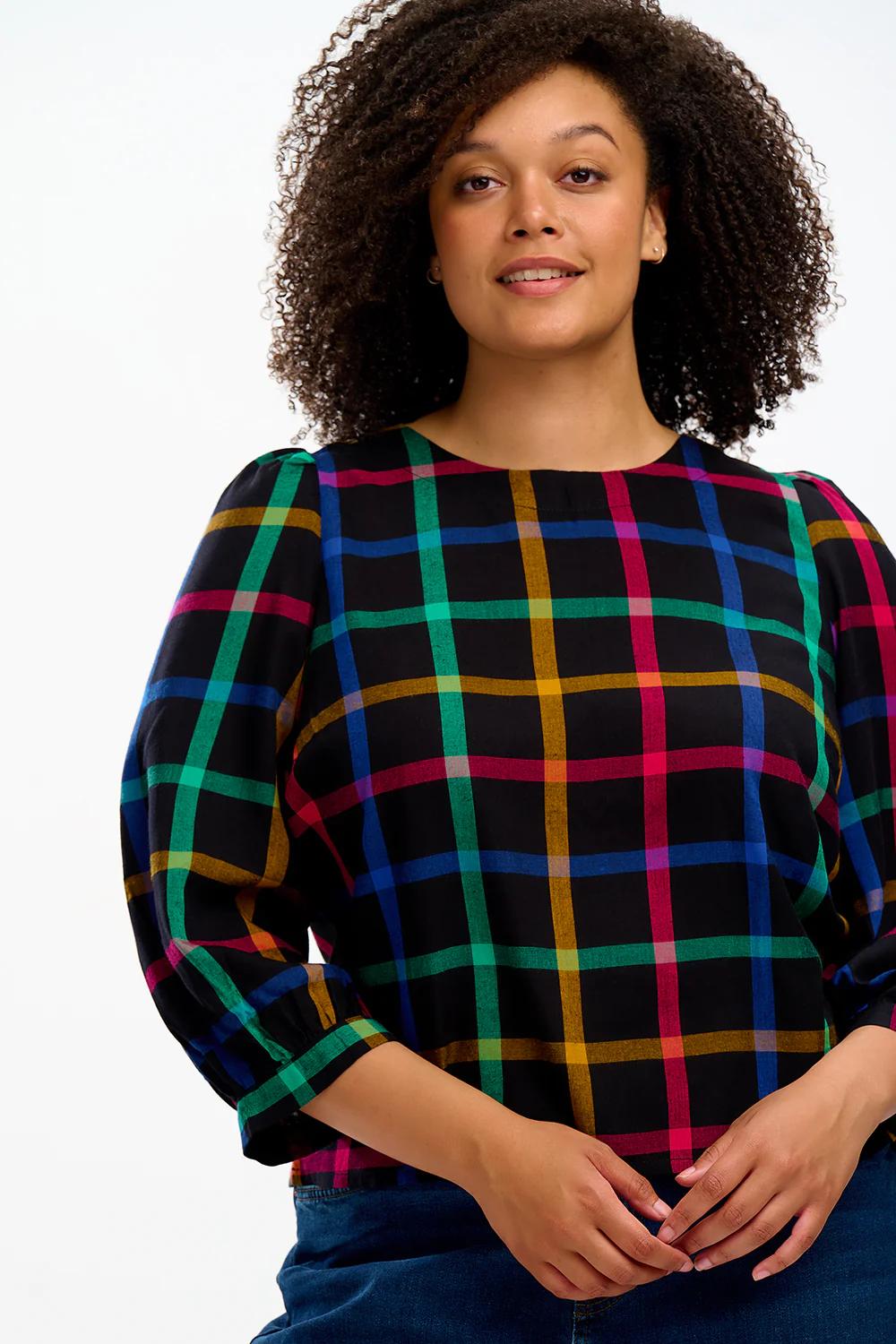 Sugarhill Blaise Top Black Rainbow Check