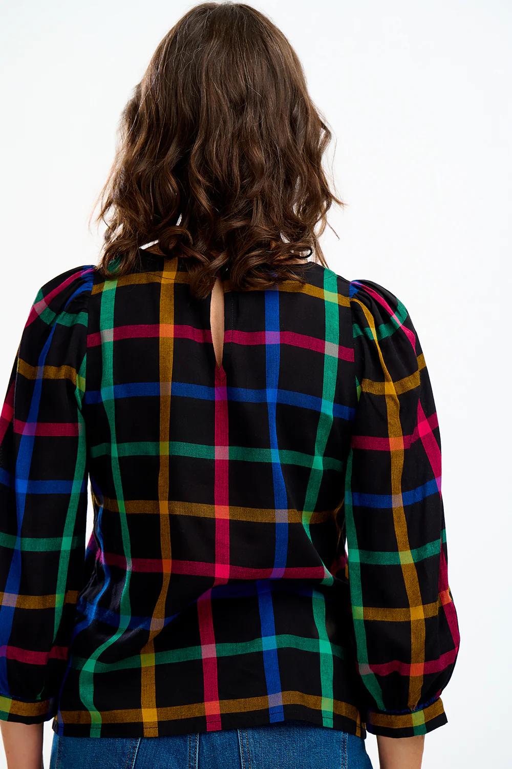 Sugarhill Blaise Top Black Rainbow Check