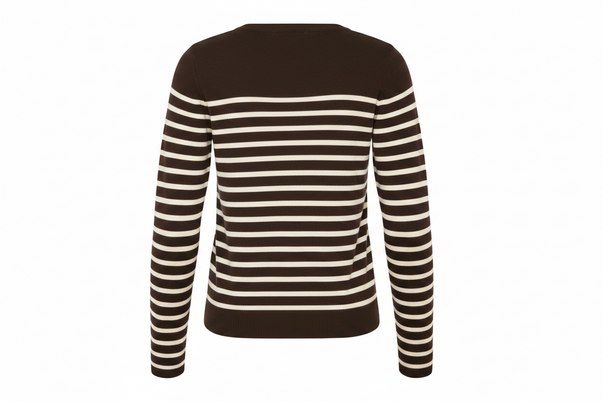 ICHI IHLULS V-NECK LS Knit - Brown & Cream Stripes.