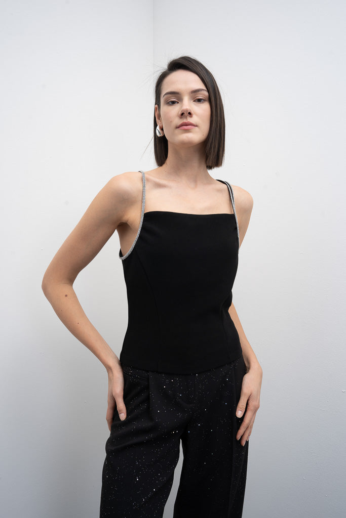 Goa Goa Black Top with diamonte Straps