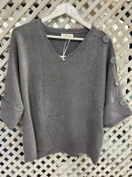 Kyla Knit with Half sleeve & Buttons on the shoulder Grey