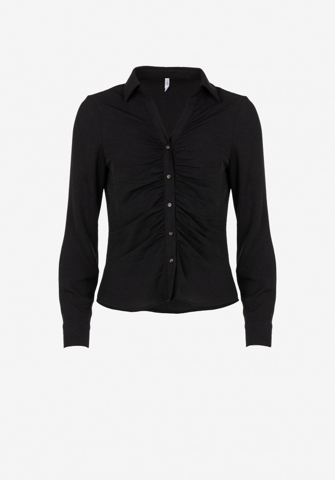 Tiffosi Dakota Shirt, fitted with ruffle front - Black