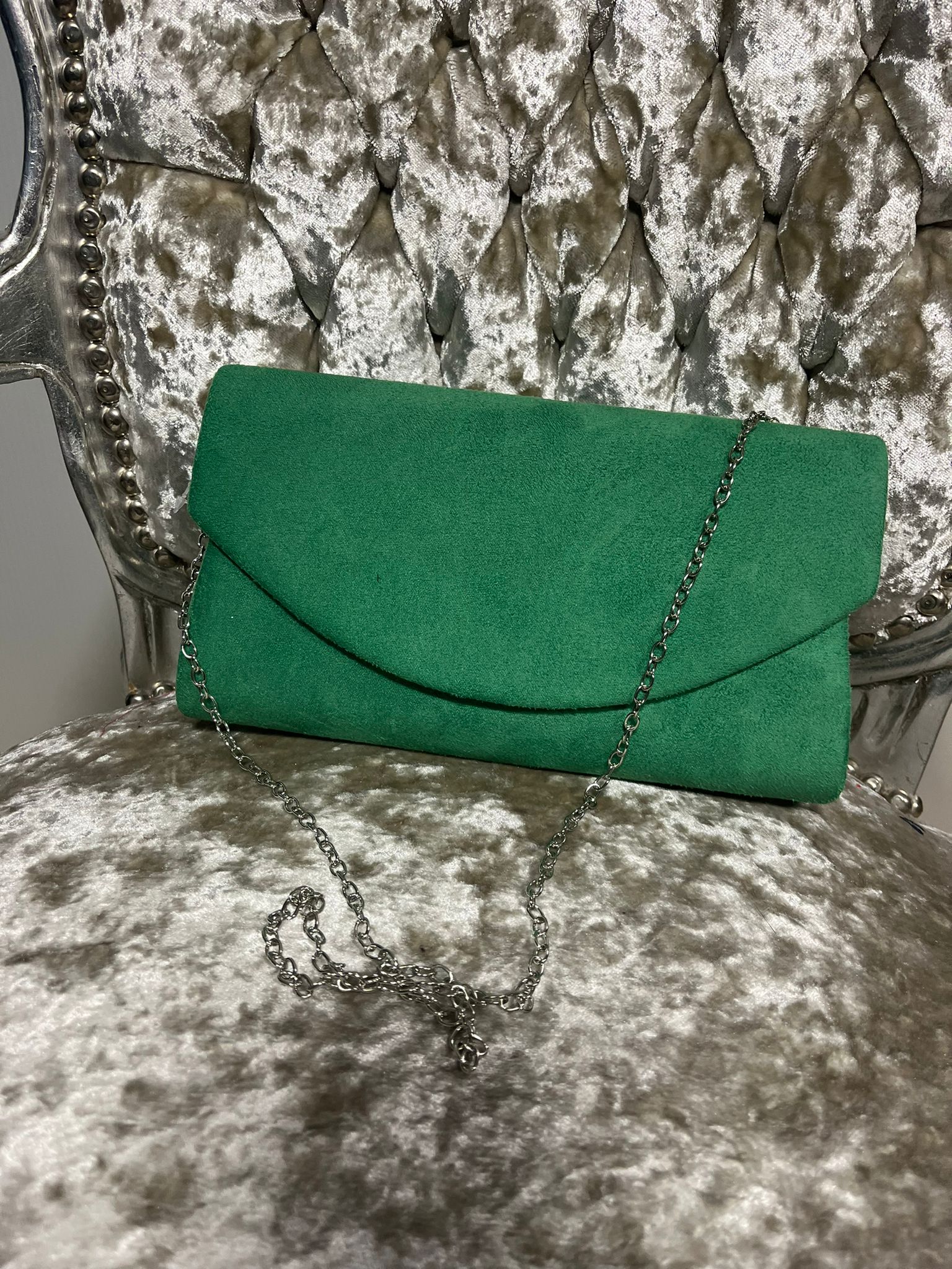 Green cheap suede clutch