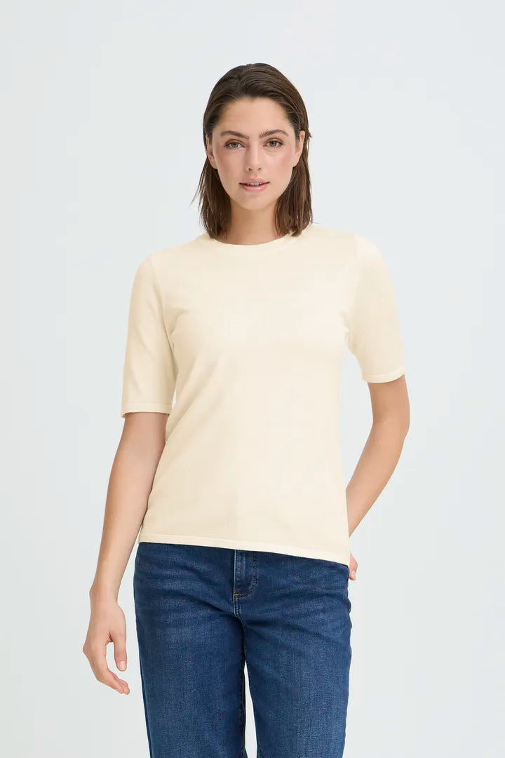 ICHI IHLULS O-NECK SS Top Knit Top Winter White.