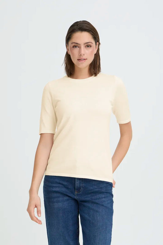 ICHI IHLULS O-NECK SS Top Knit Top Winter White.