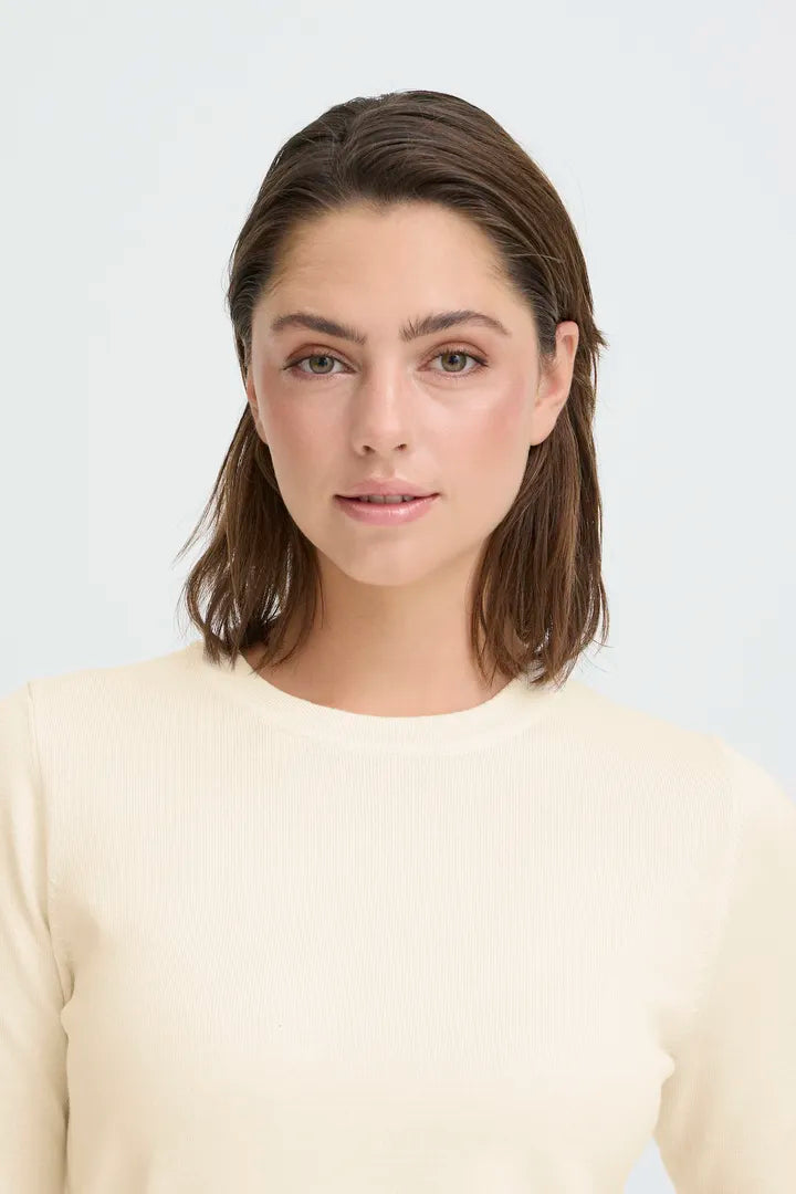 ICHI IHLULS O-NECK SS Top Knit Top Winter White.