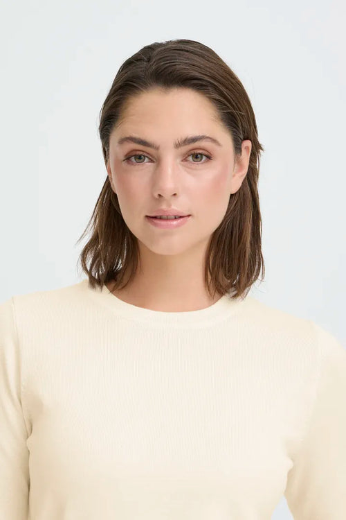 ICHI IHLULS O-NECK SS Top Knit Top Winter White.