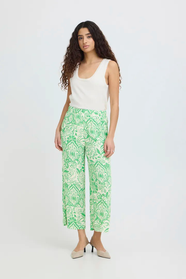 ICHI IHMARRAKECH AOP PA4 Trousers - Green.