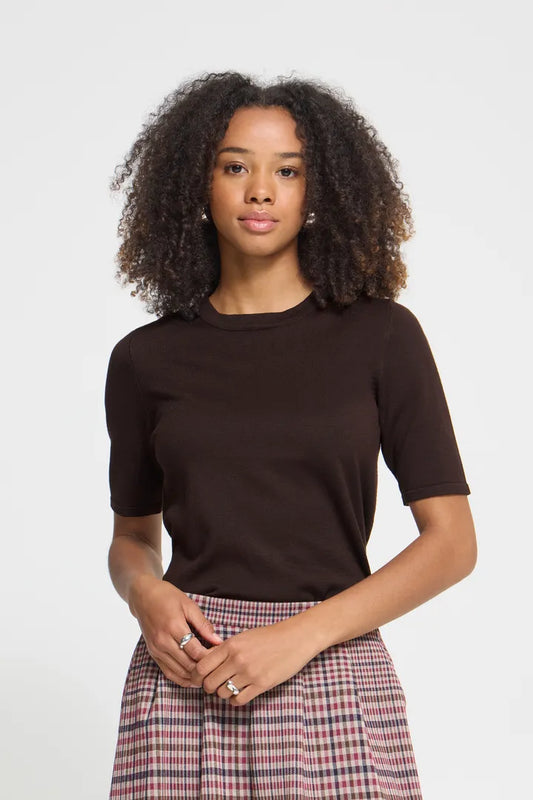 ICHI IHLULS O-NECK SS Short Sleeve Knit Brown.