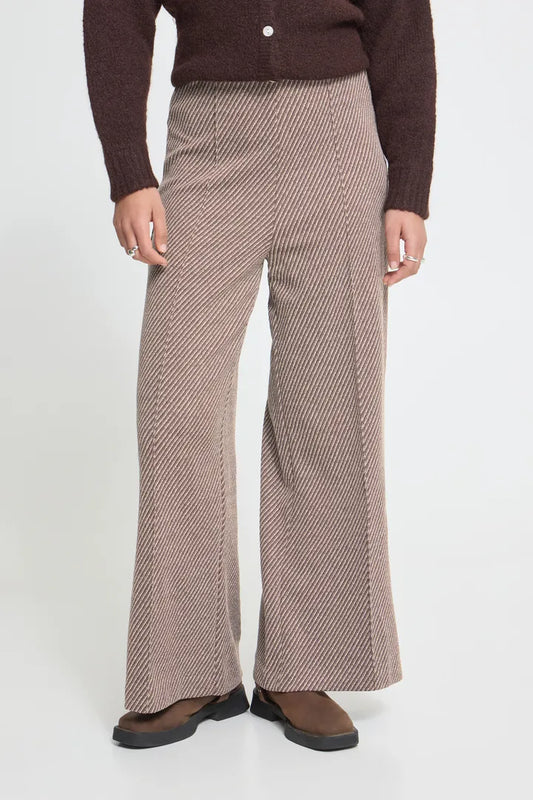 ICHI IHKATE TWILLISH WIDE PA Trousers Brown / Beige Mix.