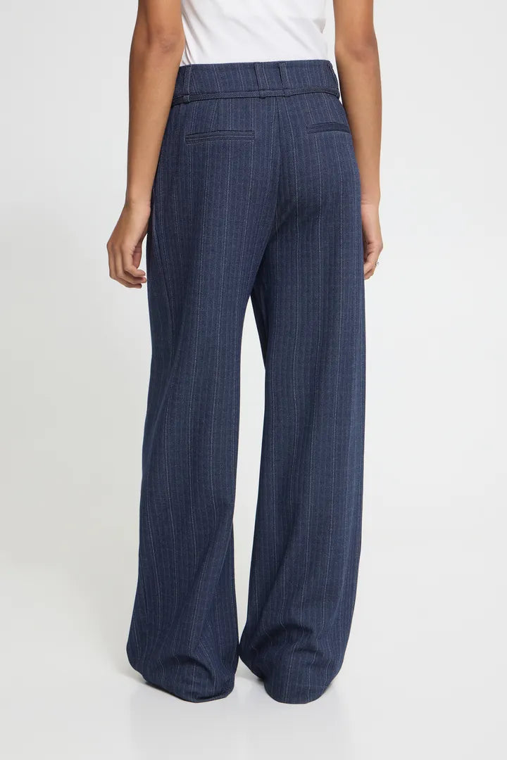 ICHI IHKATE PINELLE WIDE PA Trousers - Navy / White