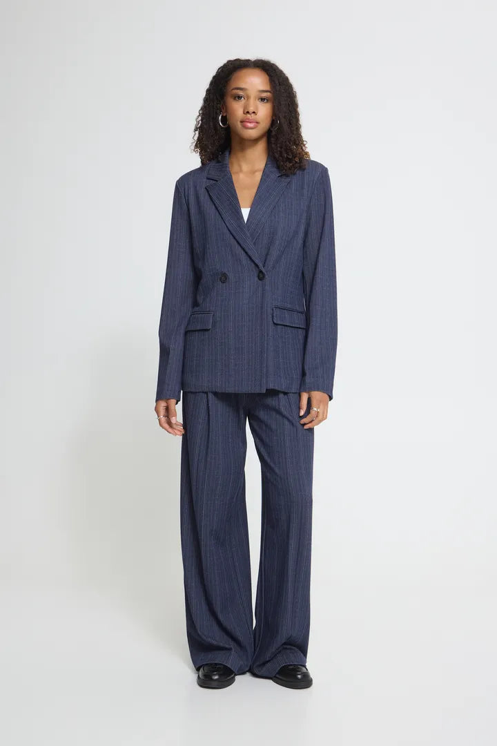 ICHI IHKATE PINELLE WIDE PA Trousers - Navy / White