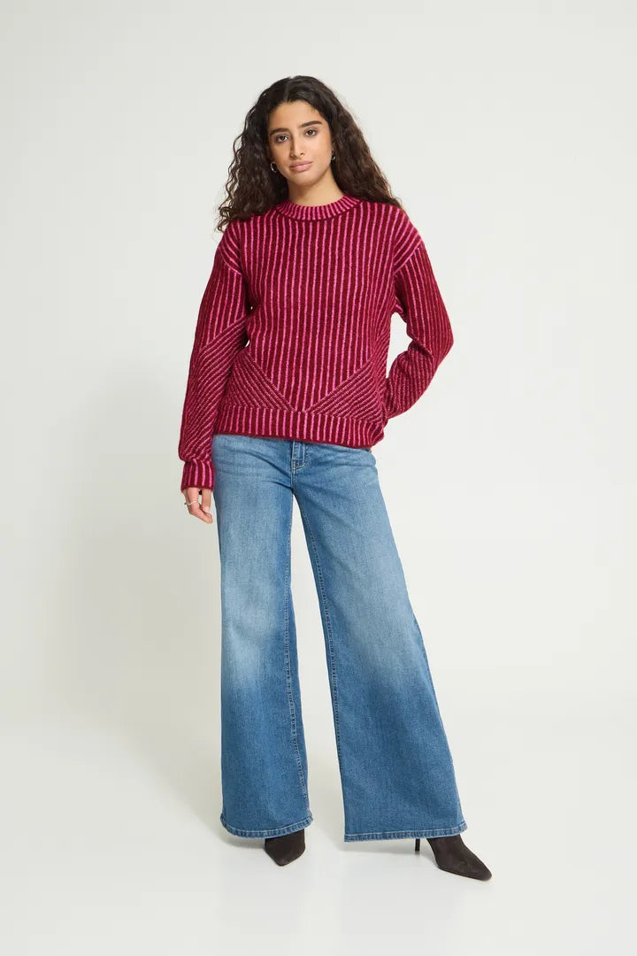 ICHI IHKAMARA LS STRIPE5 Jumper Wine/Pink Mix