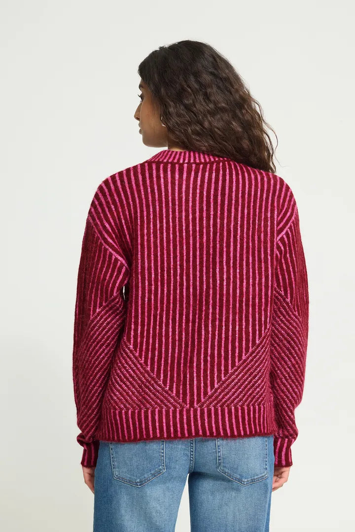 ICHI IHKAMARA LS STRIPE5 Jumper Wine/Pink Mix