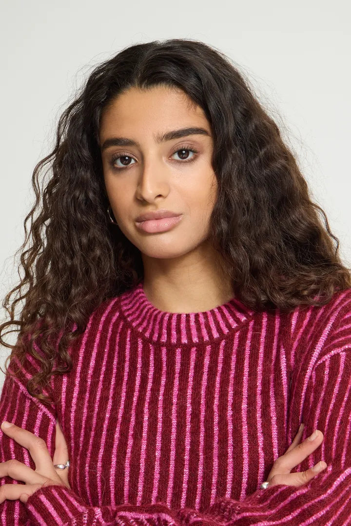 ICHI IHKAMARA LS STRIPE5 Jumper Wine/Pink Mix